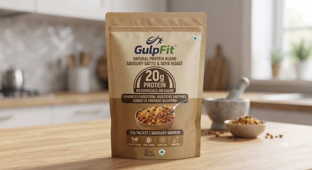 Gulpfit plant based protein powder - roasted soya and sattu